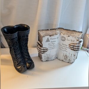 Home Goods Whitch Boots and Skeleton Spell Book Decor